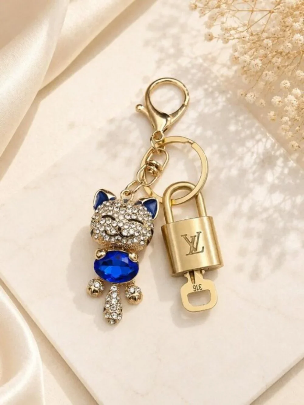 Authentic Louis Vuitton Gold Padlock & Key 🔒LV Bag Unbranded Cat Charm Keychain